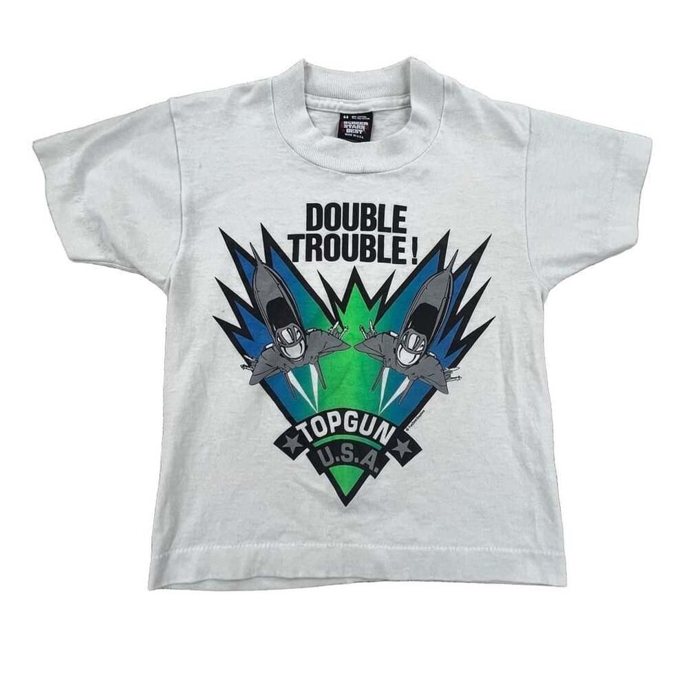 1980s Screen Stars Best Top Gun U.S.A. Double Trouble Tee Size kids 6-8